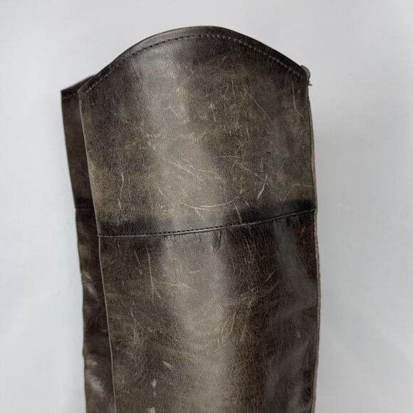 Frye Knee High Riding Boots Womens Size 7 Brown Leather Distressed Biker Pull On - Picture 2 of 13